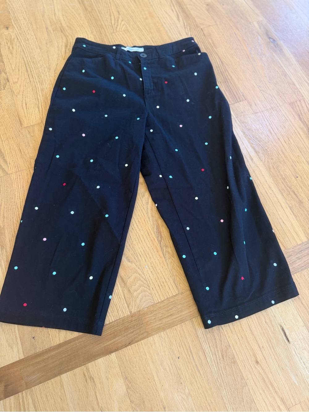 Ladies Size 6 "croft & barrow" Black Wide-Leg Capri Pants Multicolor Polka Dots